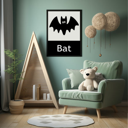 Bat Print | Black & White Wall Art | Minimal Halloween Décor
