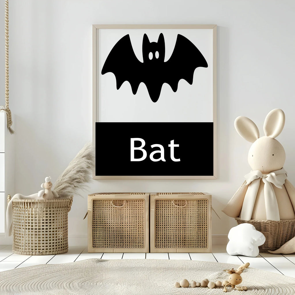 Bat Print | Black & White Wall Art | Minimal Halloween Décor - Larosier Prints