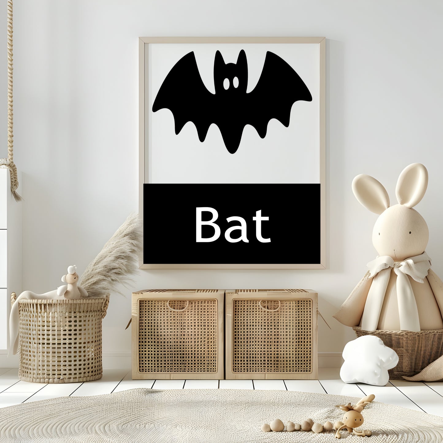 Bat Print | Black & White Wall Art | Minimal Halloween Décor