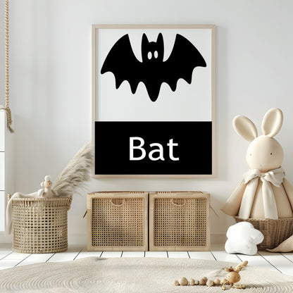 Bat Print | Black & White Wall Art | Minimal Halloween Décor