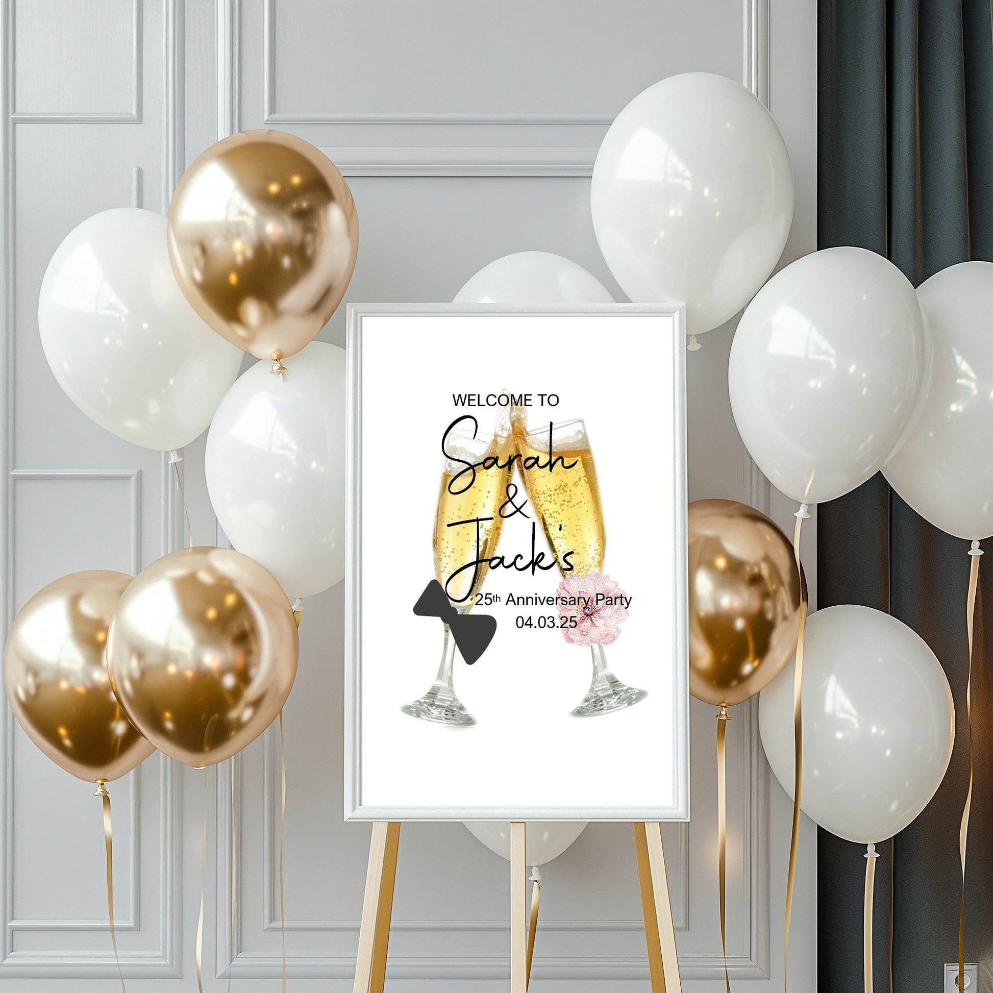 Champaign Glasses Anniversary Party Sign
