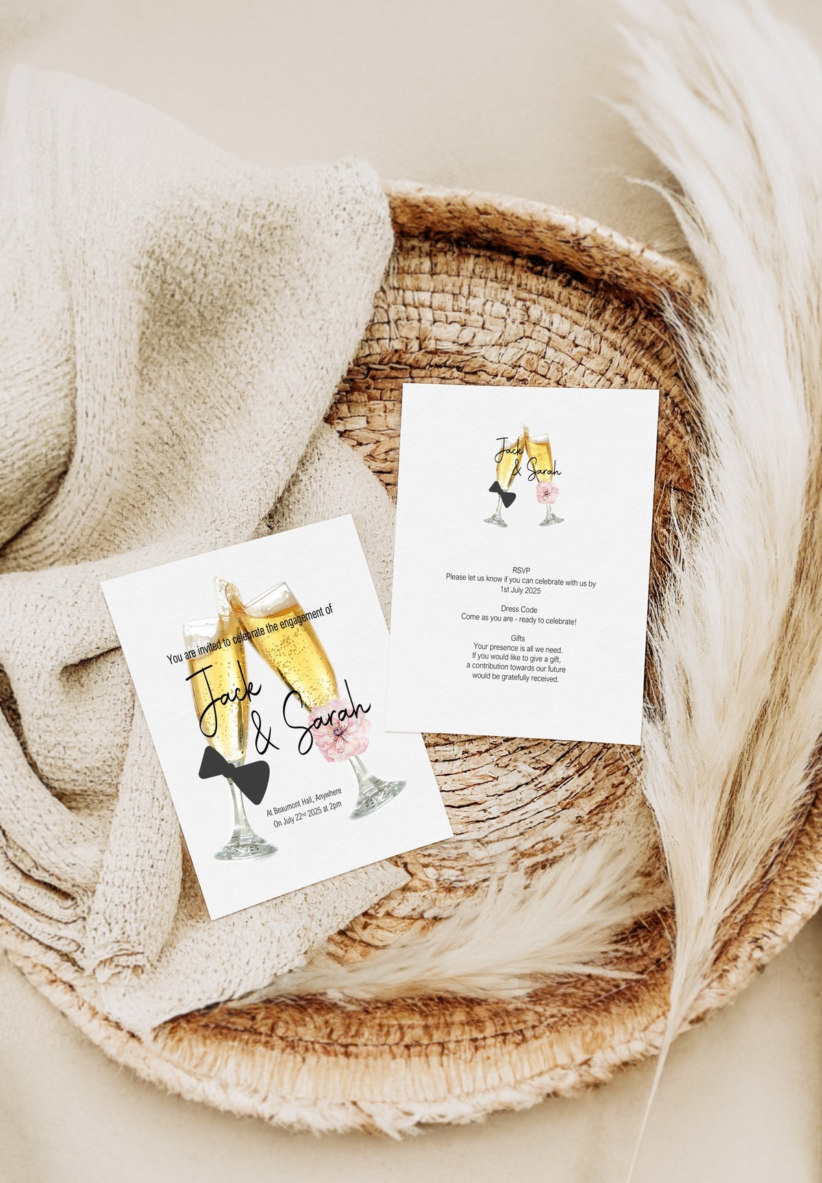 Champagne Glasses Engagement Party Invitations | Personalised | Pack of 10