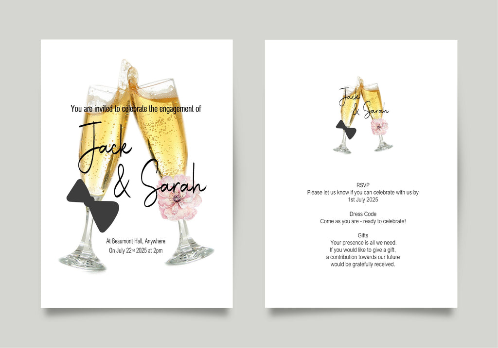 Champagne Glasses Engagement Party Invitations | Personalised | Pack of 10