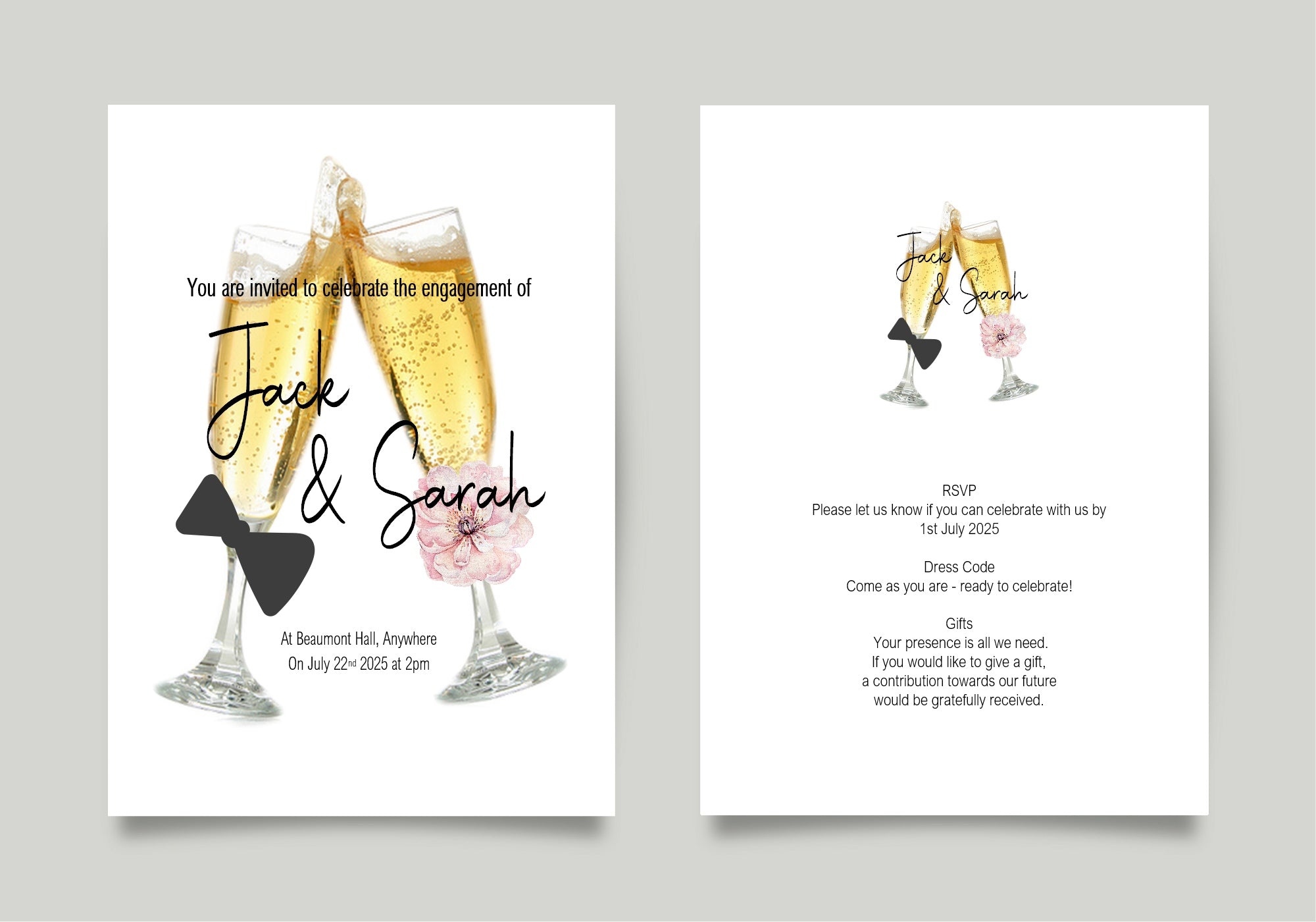 Champagne Glasses Engagement Party Invitations | Personalised | Pack of 10