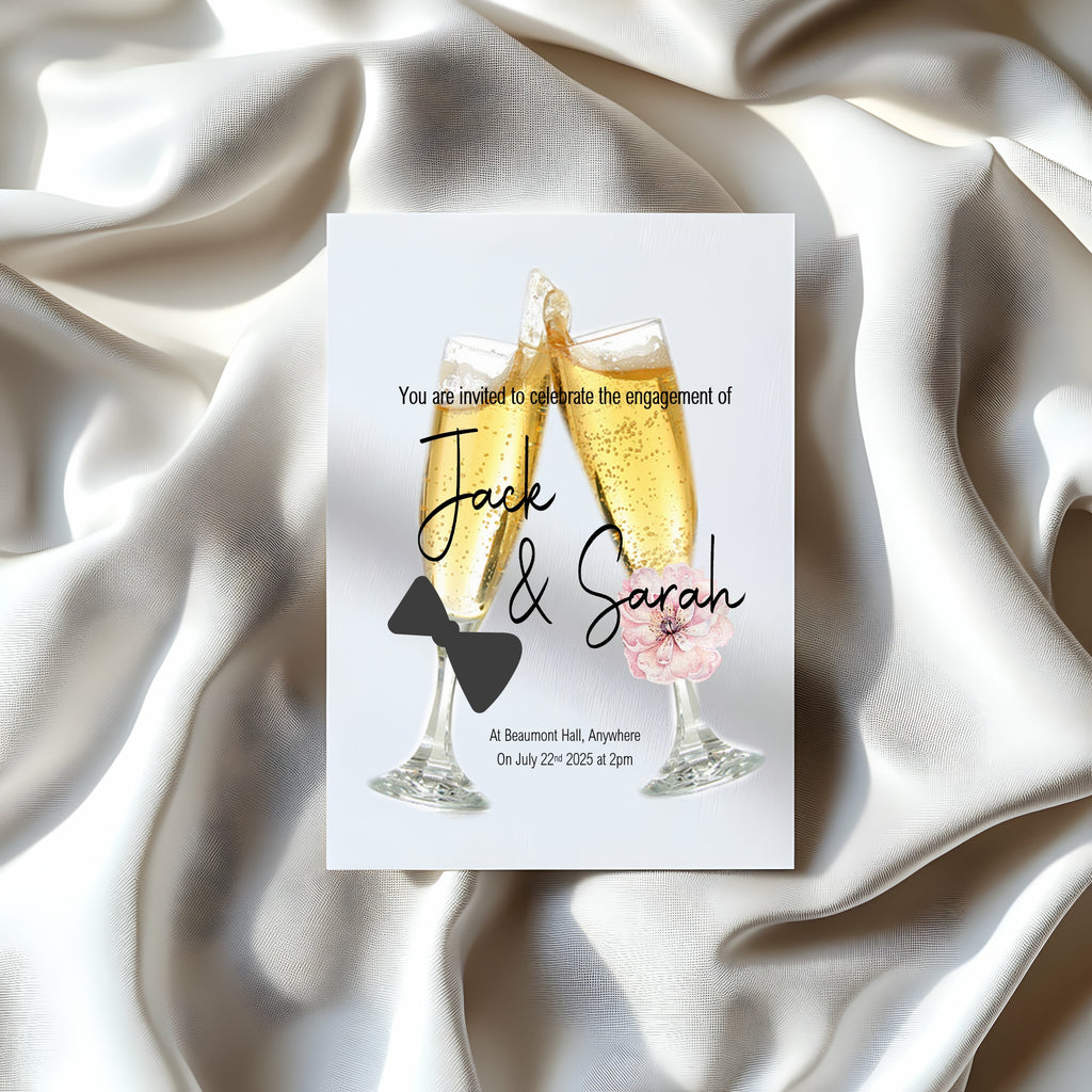 Champagne Glasses Engagement Party Invitations | Personalised | Pack of 10