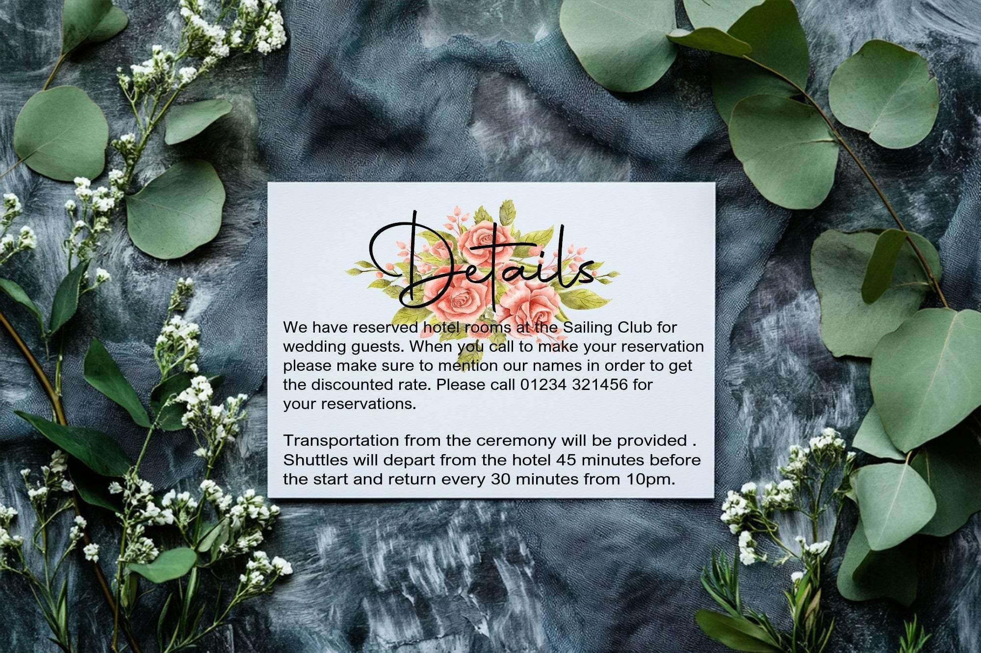 Pink Rose Wedding Invitations Enclosure Cards | Pack of 10 | A6 - Larosier Prints