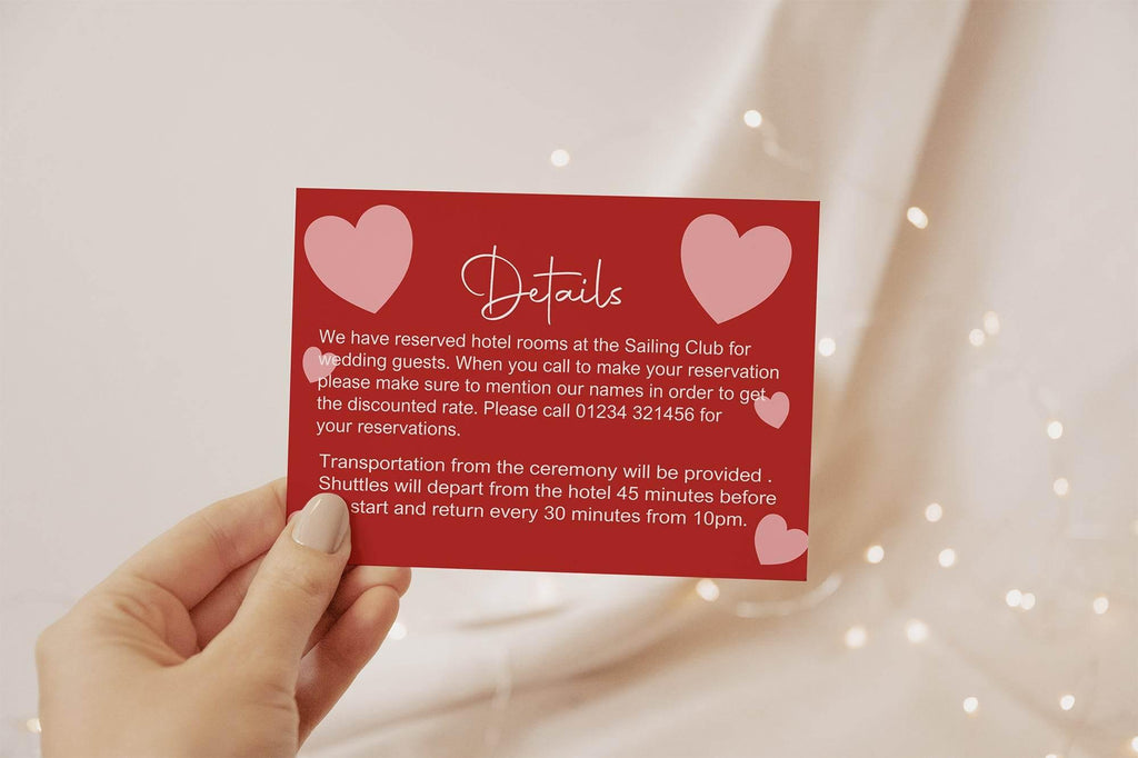 Red & Pink Wedding Invitations Enclosure Cards | Pack of 10 | A6 - Larosier Prints