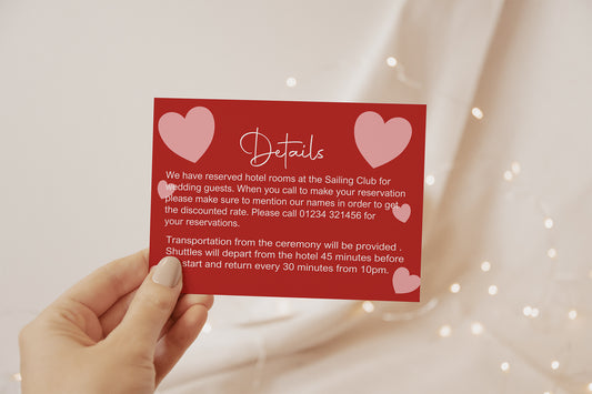 Red & Pink Wedding Invitations Enclosure Cards | Pack of 10 | A6
