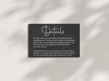 Minimalist Noir Wedding Invitations Enclosure Cards | Pack of 10 | A6