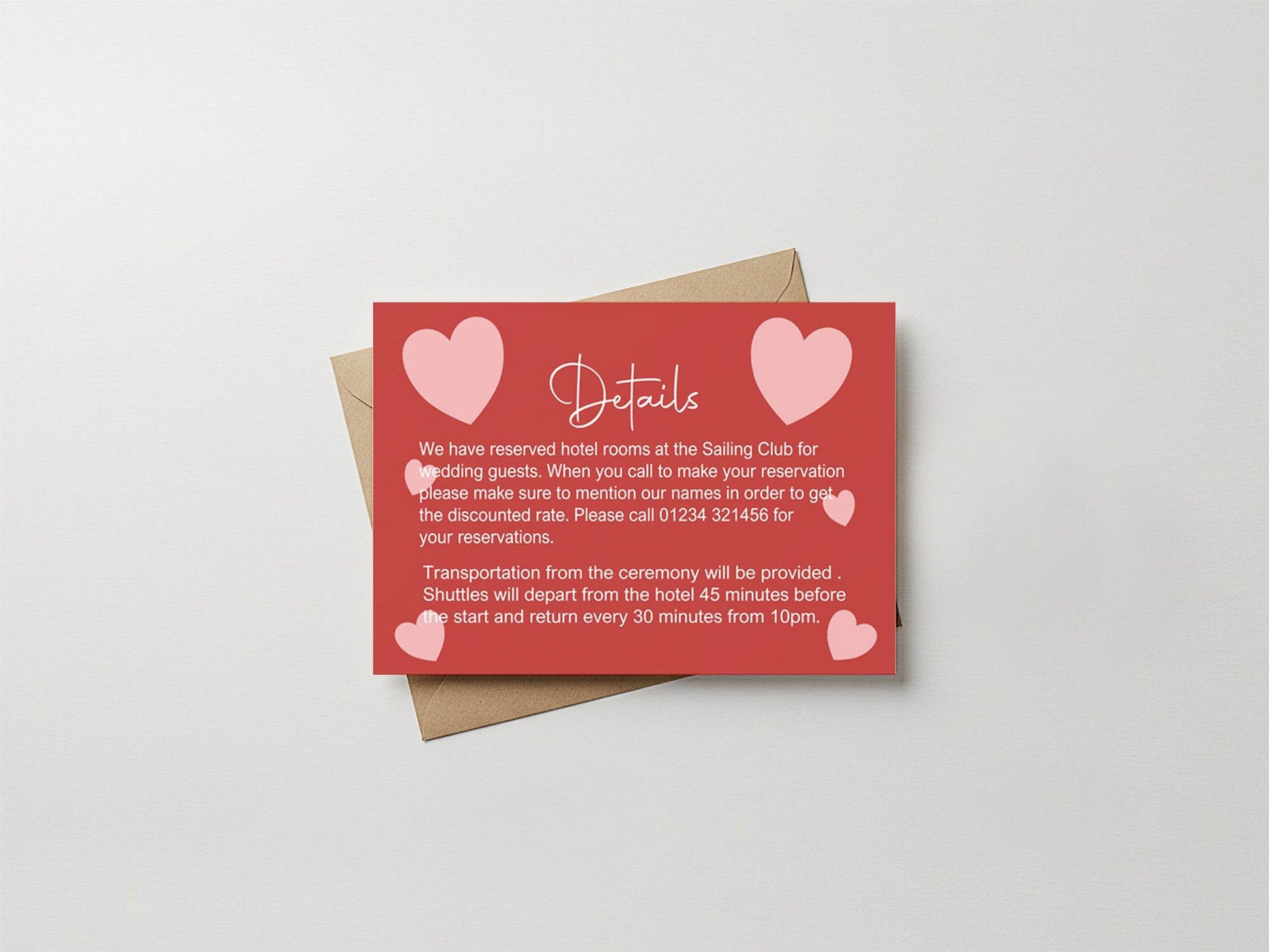 Red & Pink Wedding Invitations Enclosure Cards | Pack of 10 | A6