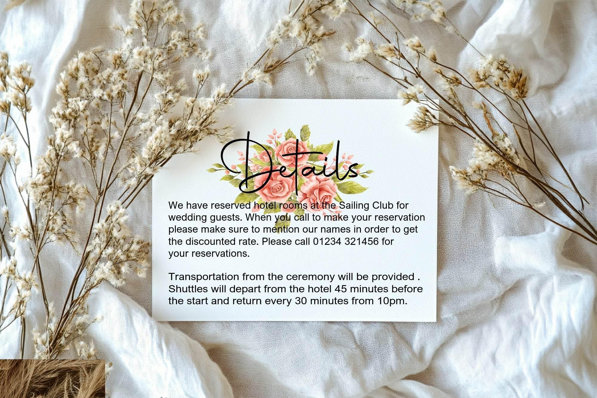 Pink Rose Wedding Invitations Enclosure Cards | Pack of 10 | A6 - Larosier Prints