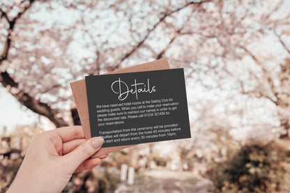 Minimalist Noir Wedding Invitations Enclosure Cards | Pack of 10 | A6