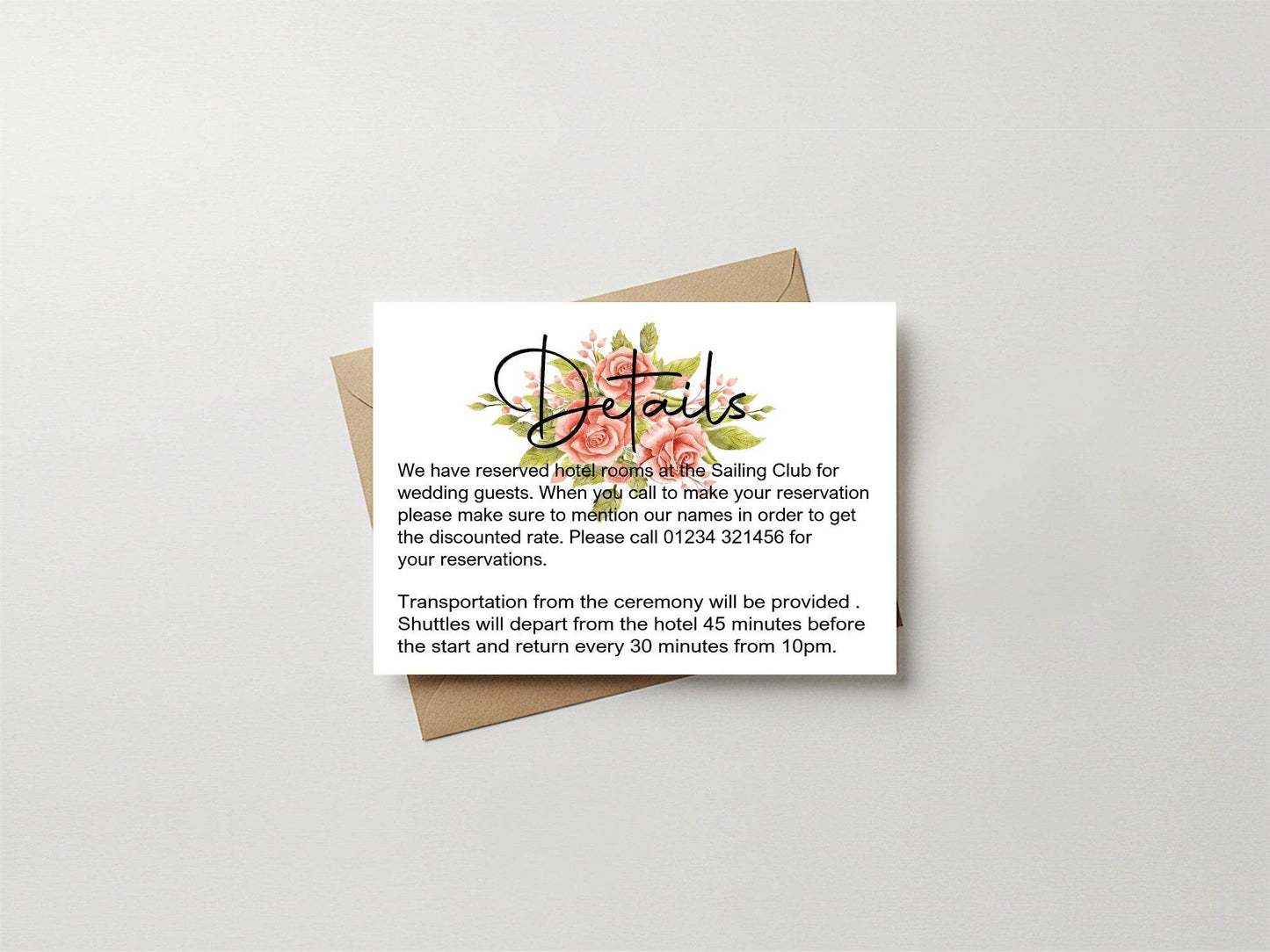 Pink Rose Wedding Invitations Enclosure Cards | Pack of 10 | A6