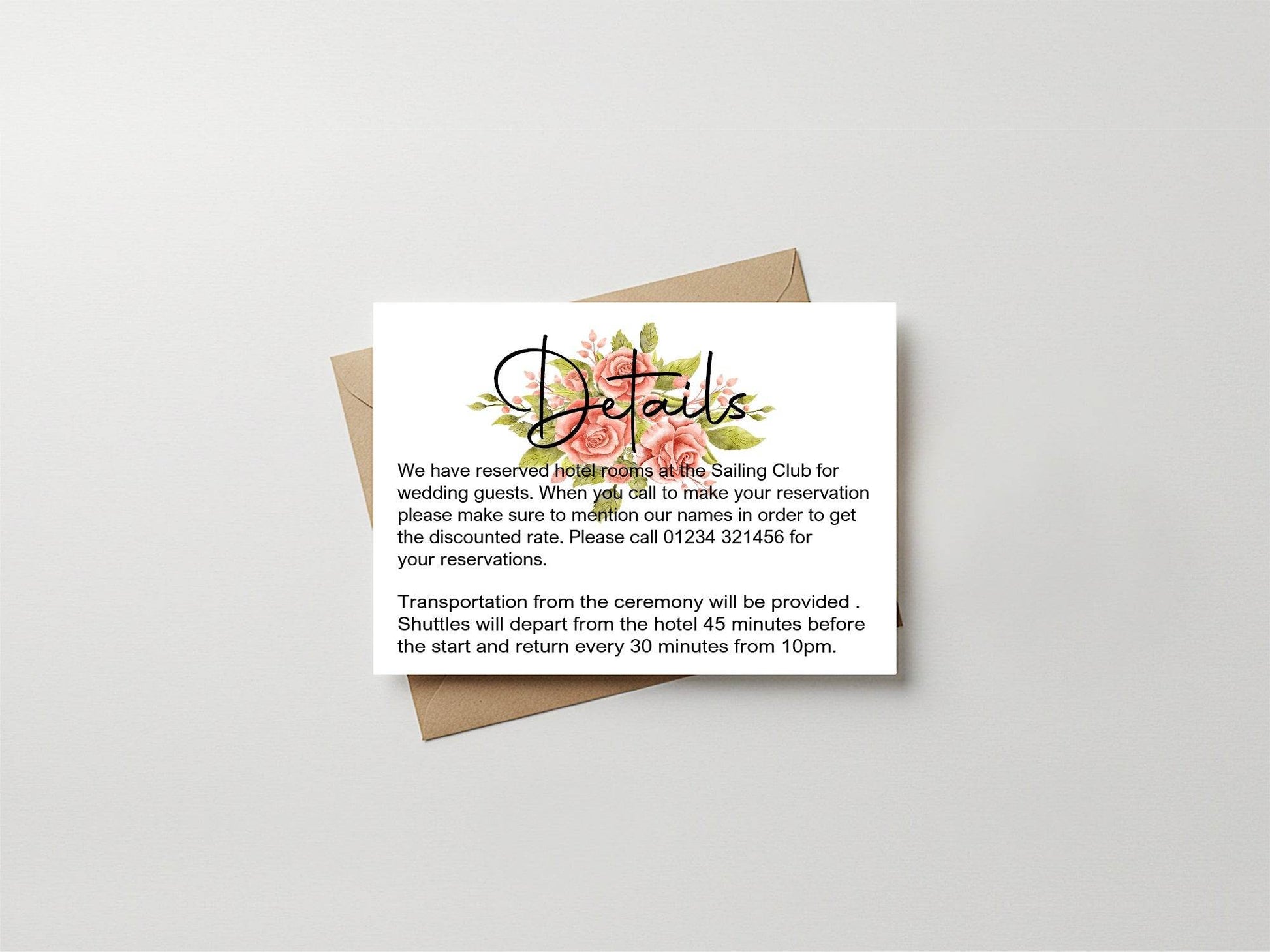 Pink Rose Wedding Invitations Enclosure Cards | Pack of 10 | A6
