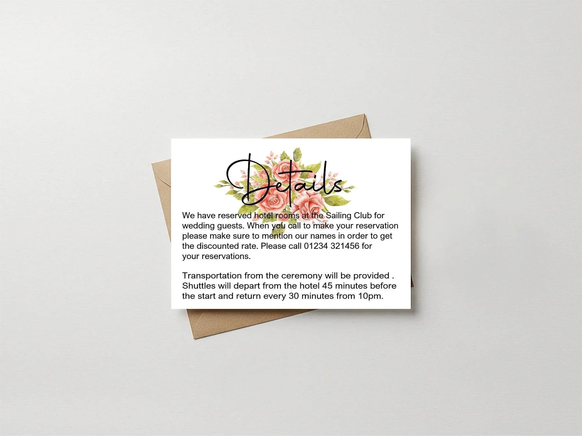 Pink Rose Wedding Invitations Enclosure Cards | Pack of 10 | A6 - Larosier Prints