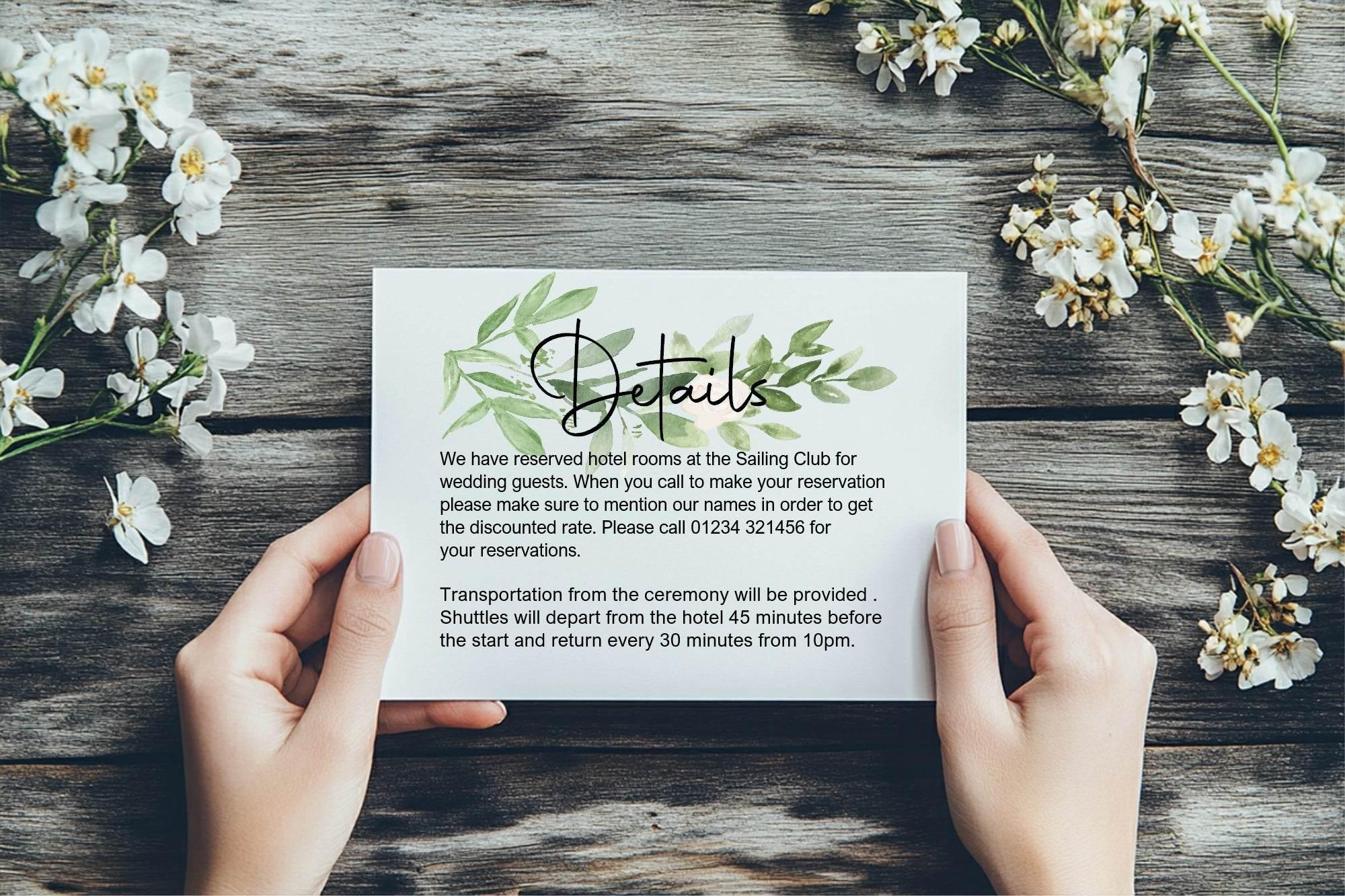 Green & White Rose Wedding Invitations Enclosure Cards | Pack of 10 | A6 - Larosier Prints