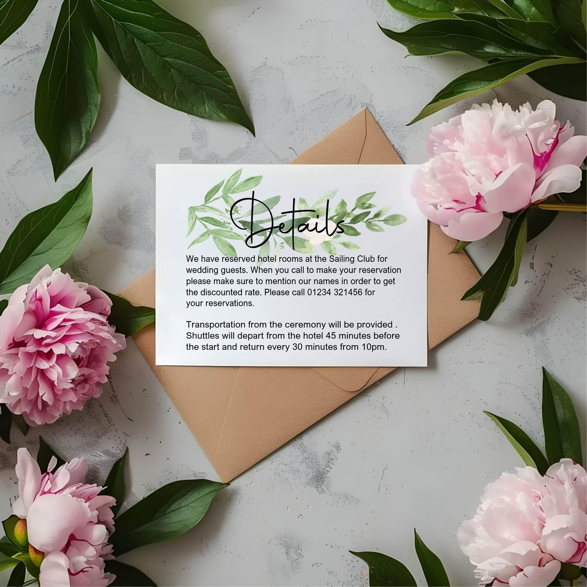 Green & White Rose Wedding Invitations Enclosure Cards | Pack of 10 | A6 - Larosier Prints