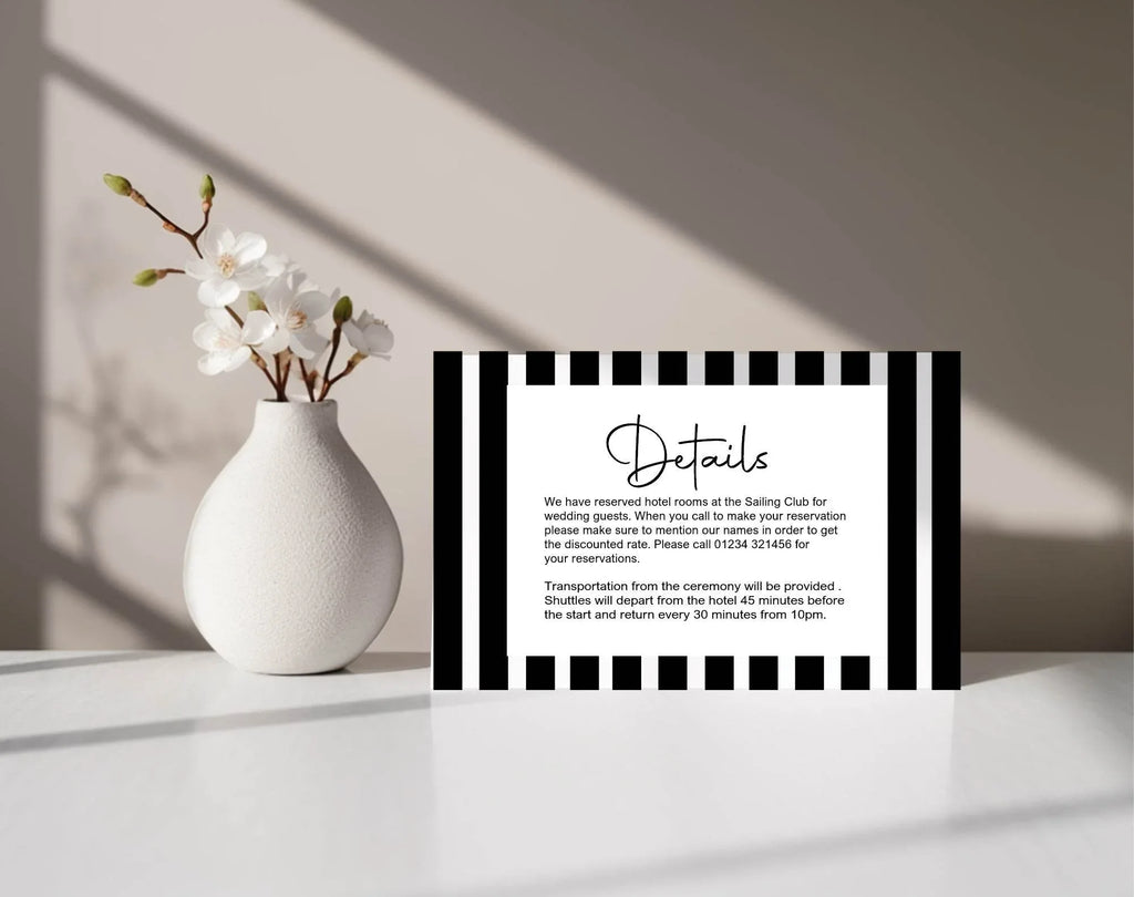 Black & White Stripe Wedding Invitations Enclosure Cards | Pack of 10 | A6 - Larosier Prints