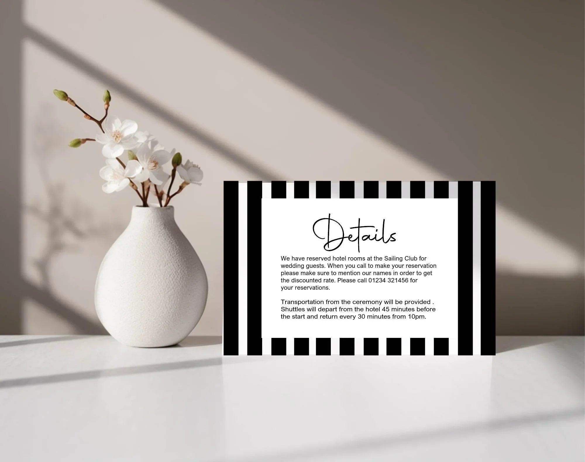 Black & White Stripe Wedding Invitations Enclosure Cards | Pack of 10 | A6 - Larosier Prints