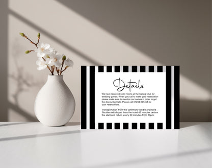 Black & White Stripe Wedding Invitations Enclosure Cards | Pack of 10 | A6