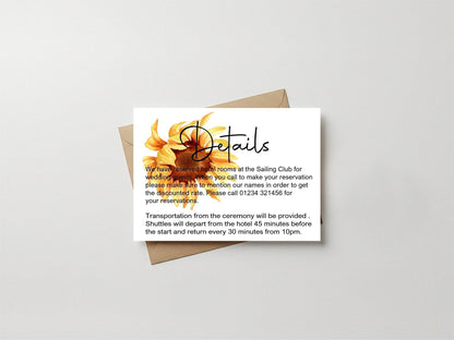 Sunflower Wedding Invitations Enclosure Cards | Pack of 10 | A6