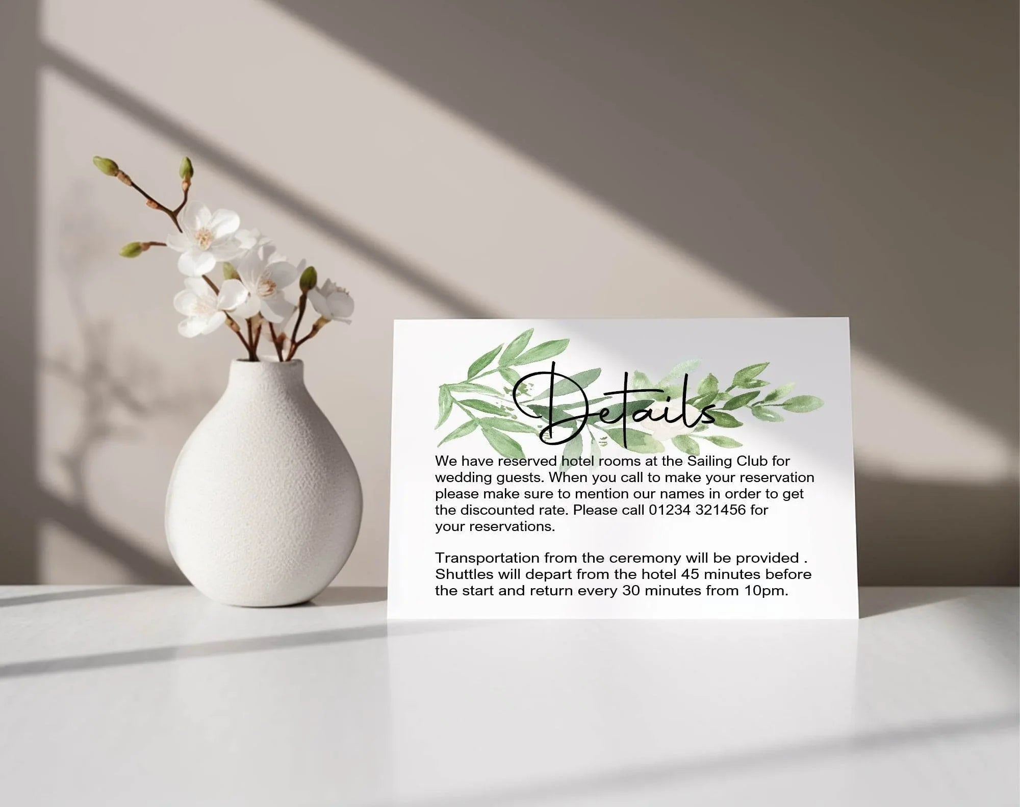 Green & White Rose Wedding Invitations Enclosure Cards | Pack of 10 | A6 - Larosier Prints