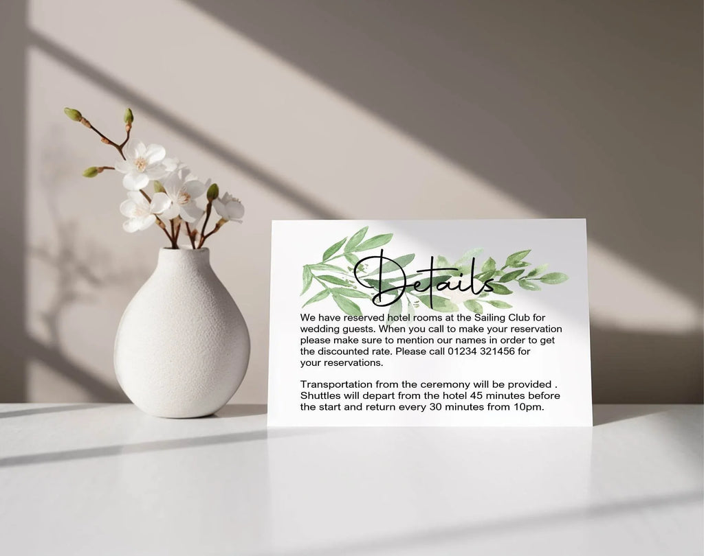 Green & White Rose Wedding Invitation Suite - Larosier Prints