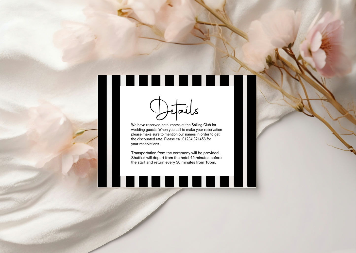 Black & White Stripe Wedding Invitations Enclosure Cards | Pack of 10 | A6