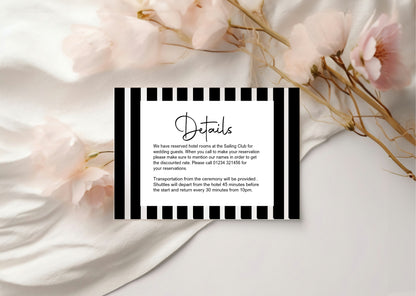Black & White Stripe Wedding Invitations Enclosure Cards | Pack of 10 | A6