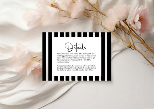 Black & White Stripe Wedding Invitations Enclosure Cards | Pack of 10 | A6