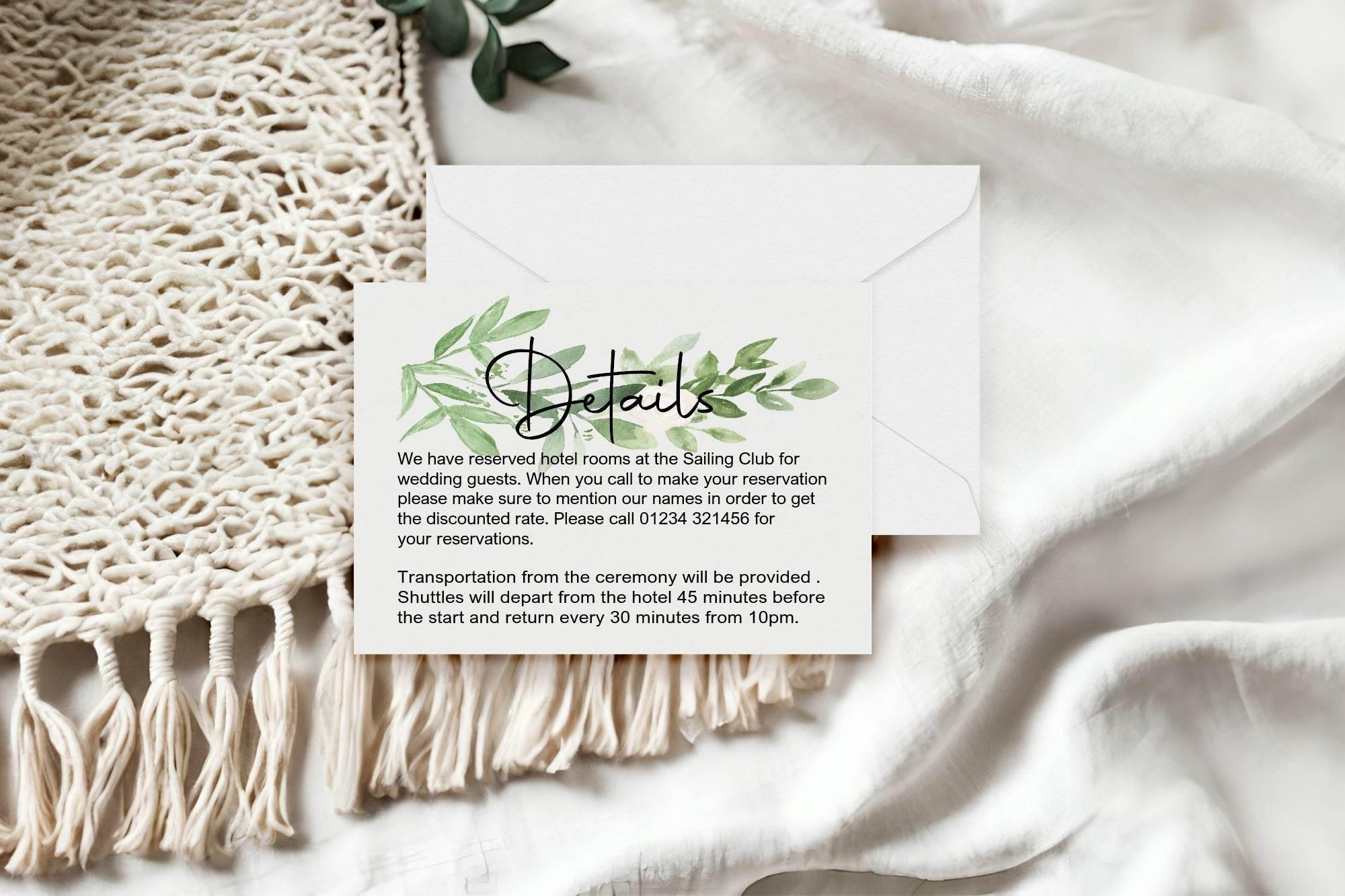 Green & White Rose Wedding Invitations Enclosure Cards | Pack of 10 | A6 - Larosier Prints