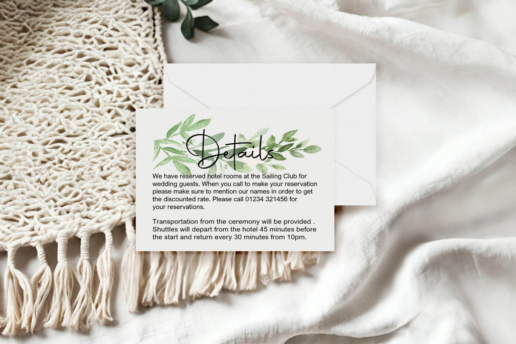 Green & White Rose Wedding Invitation Suite - Larosier Prints