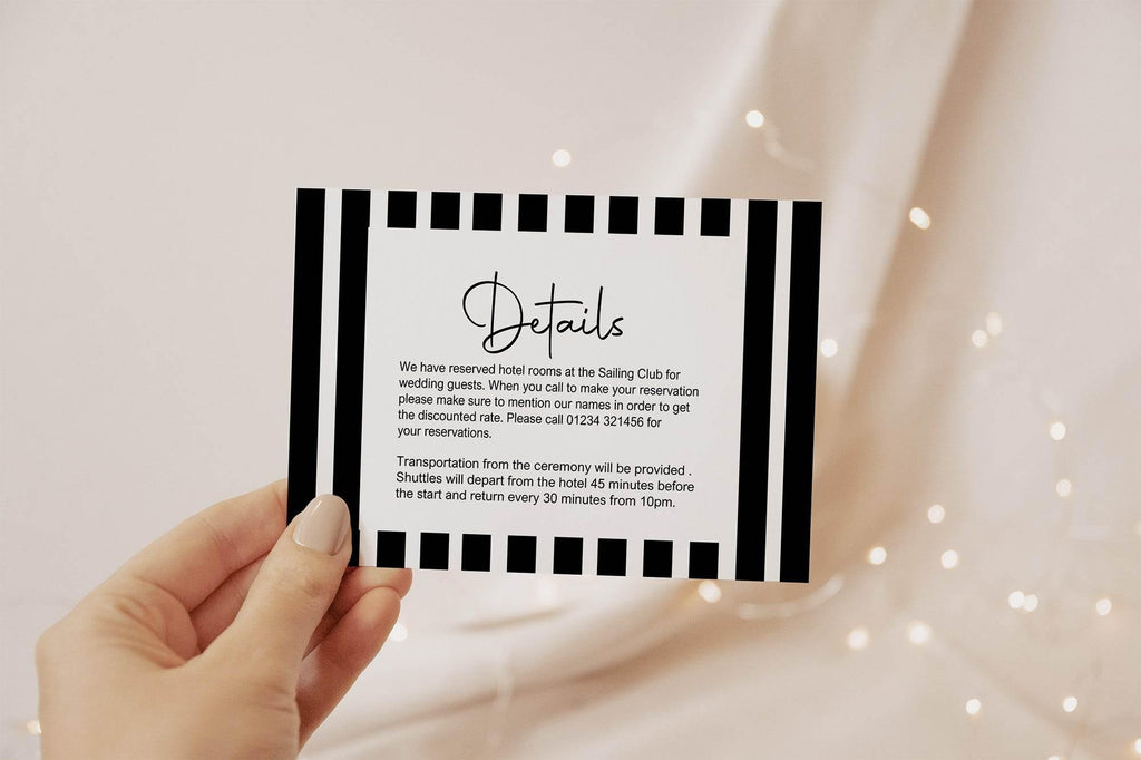 Black & White Stripe Wedding Invitations Enclosure Cards | Pack of 10 | A6 - Larosier Prints