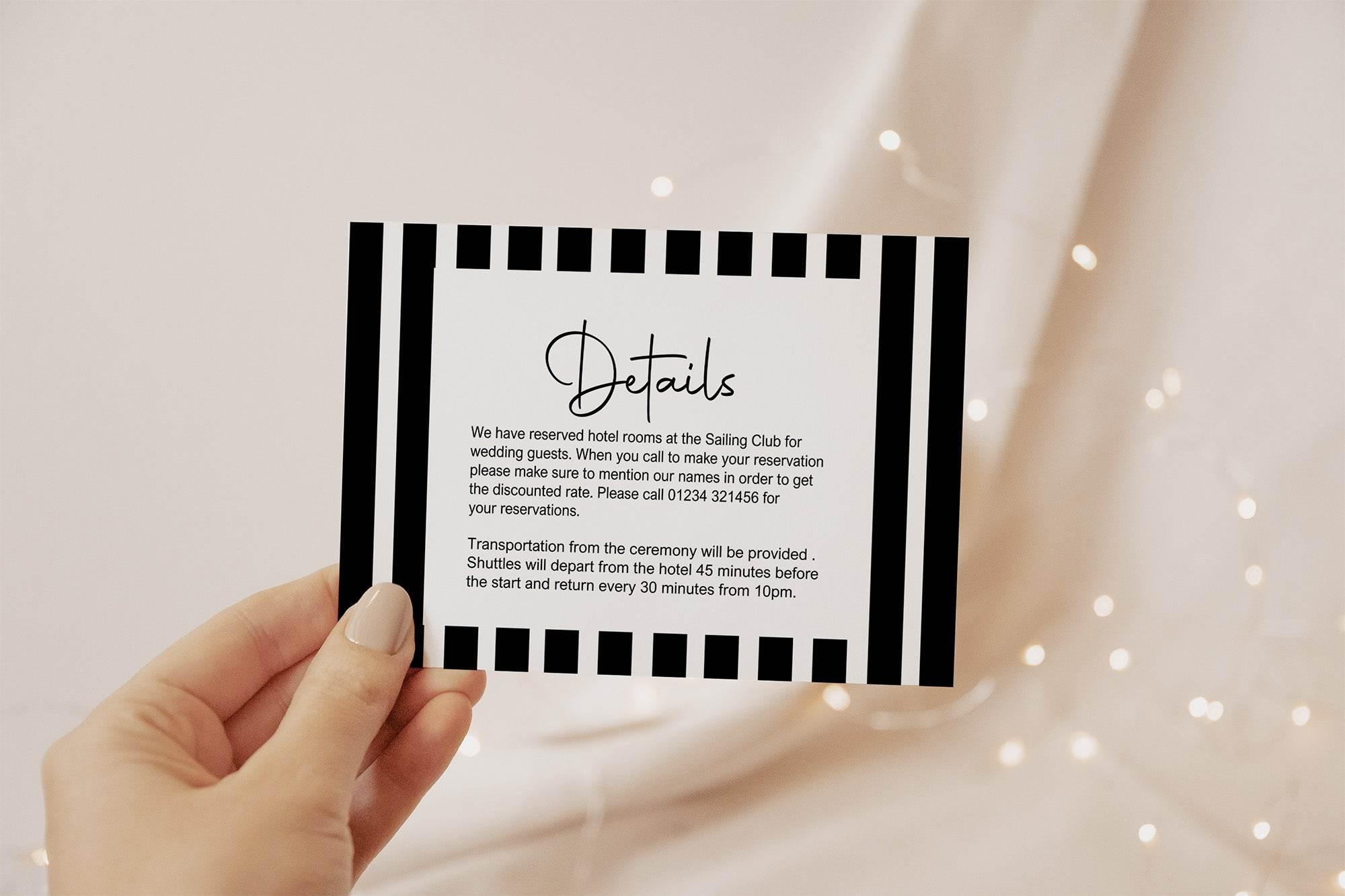Black & White Stripe Wedding Invitations Enclosure Cards | Pack of 10 | A6 - Larosier Prints