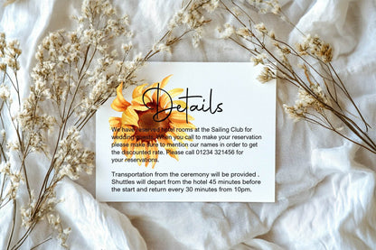Sunflower Wedding Invitations Enclosure Cards | Pack of 10 | A6