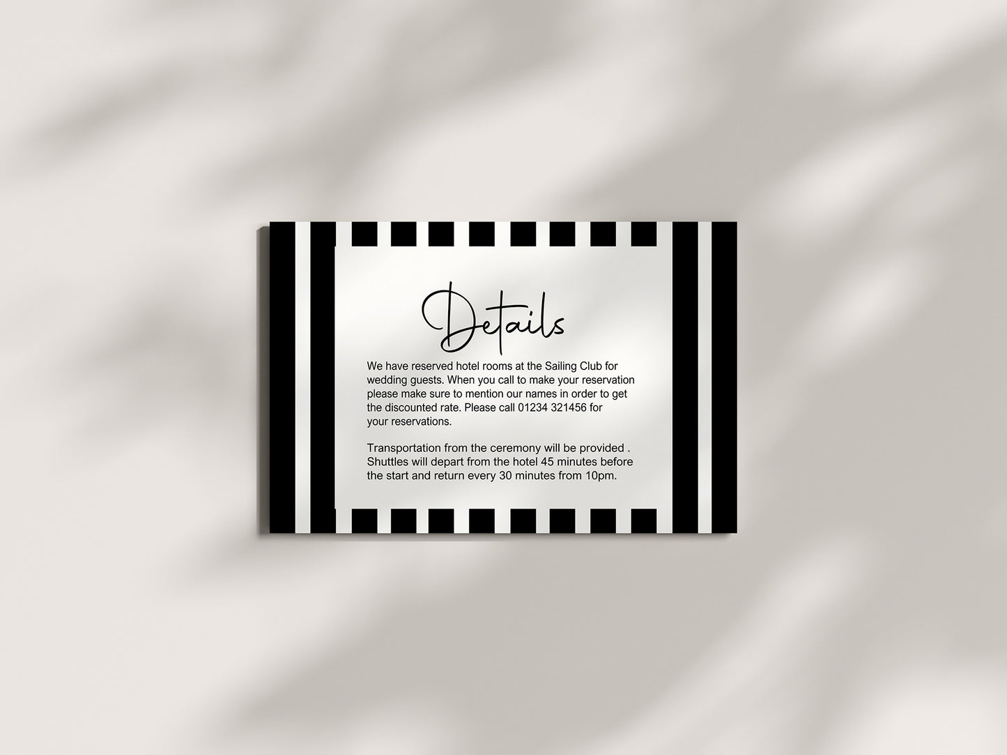 Black & White Stripe Wedding Invitations Enclosure Cards | Pack of 10 | A6