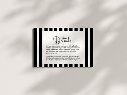 Black & White Stripe Wedding Invitations Enclosure Cards | Pack of 10 | A6