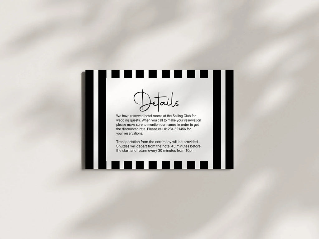 Black & White Stripe Wedding Invitation Suite - Larosier Prints