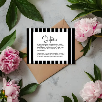 Black & White Stripe Wedding Invitations Enclosure Cards | Pack of 10 | A6