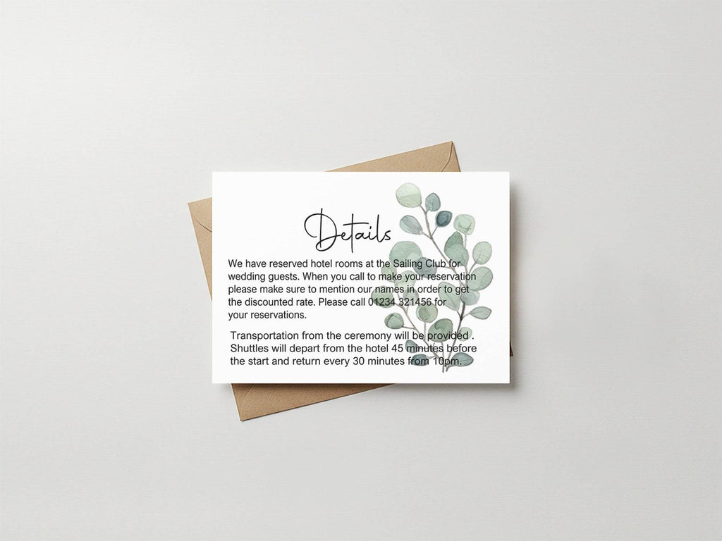 Eucalyptus Wedding Invitations Enclosure Cards | Pack of 10 | A6 - Larosier Prints