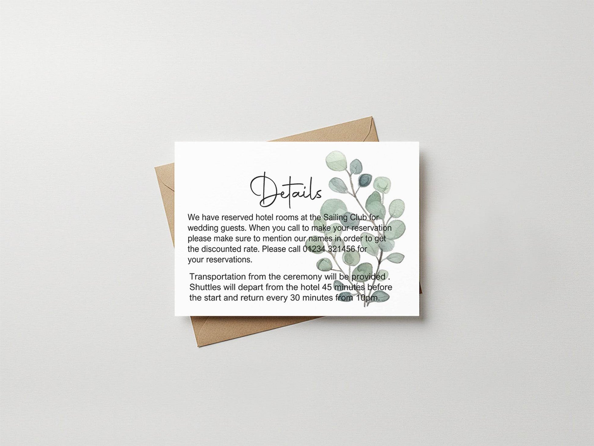Eucalyptus Wedding Invitations Enclosure Cards | Pack of 10 | A6