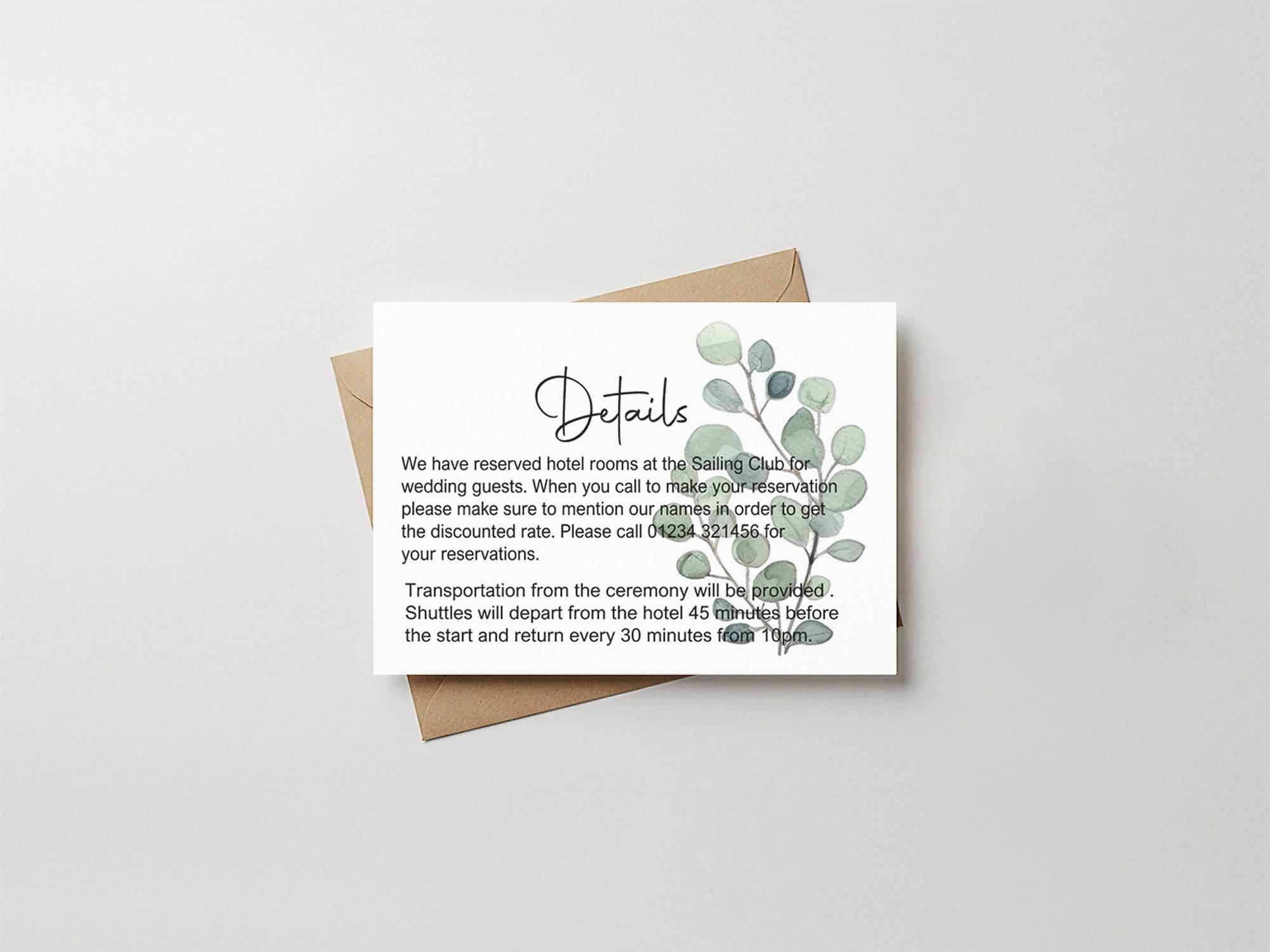 Eucalyptus Wedding Invitations Enclosure Cards | Pack of 10 | A6 - Larosier Prints