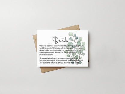 Eucalyptus Wedding Invitations Enclosure Cards | Pack of 10 | A6