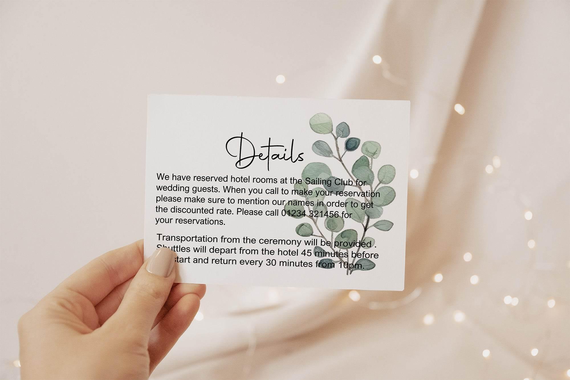 Eucalyptus Wedding Invitations Enclosure Cards | Pack of 10 | A6 - Larosier Prints