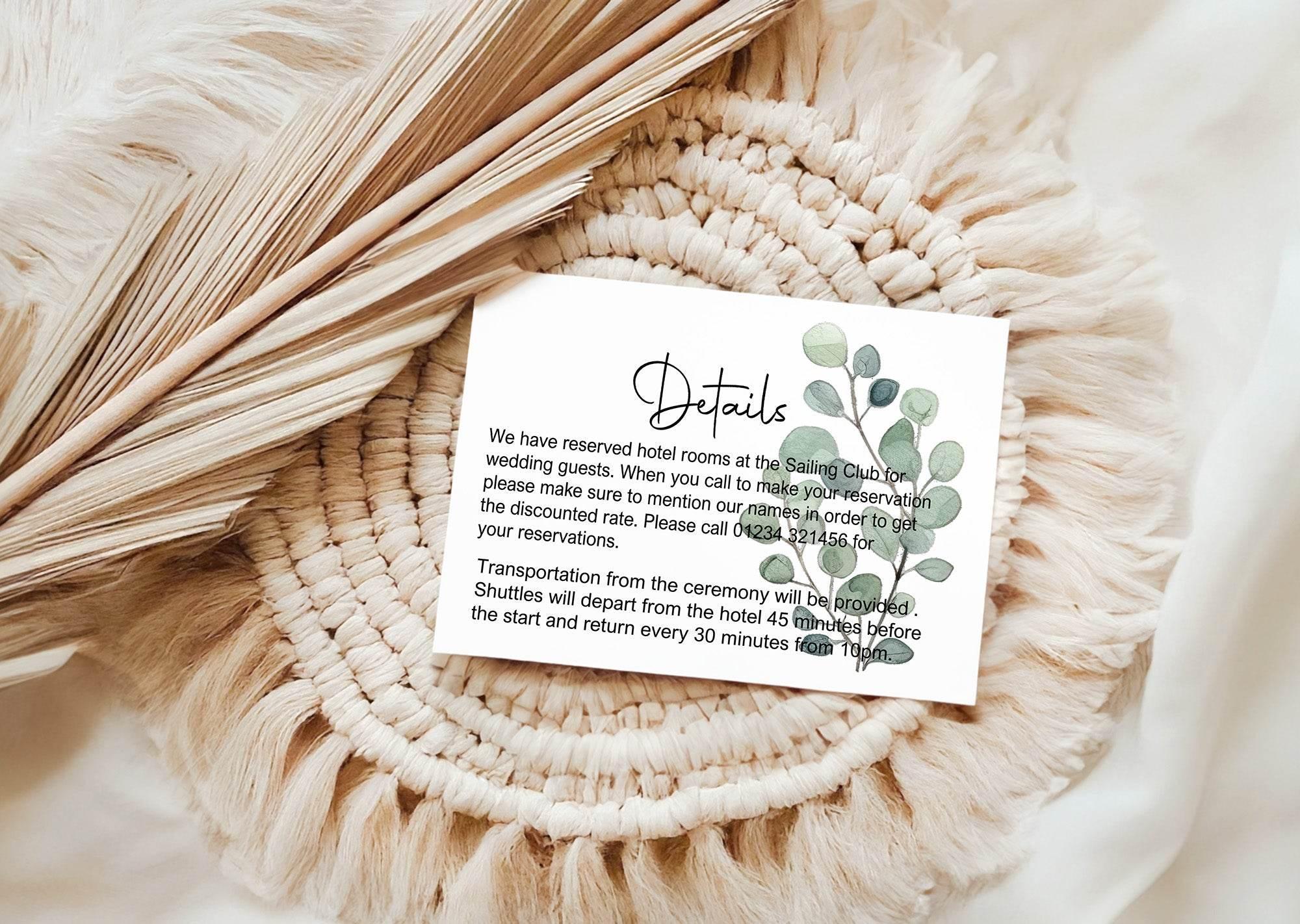 Eucalyptus Wedding Invitations Enclosure Cards | Pack of 10 | A6 - Larosier Prints