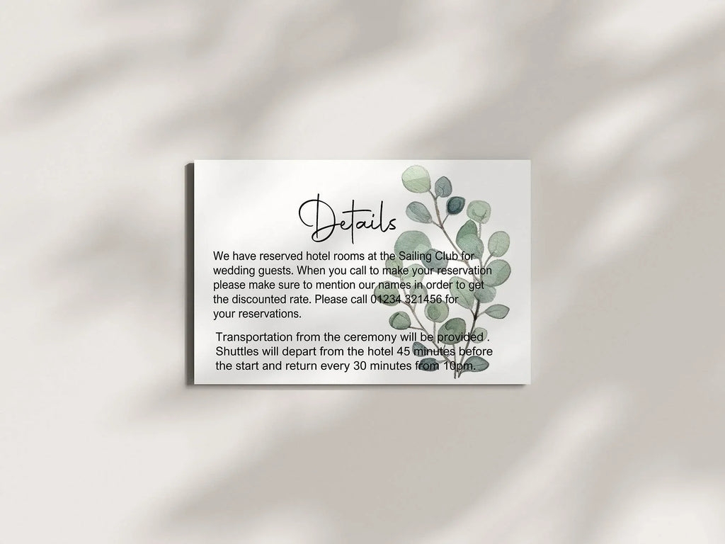 Eucalyptus Wedding Invitations Enclosure Cards | Pack of 10 | A6 - Larosier Prints