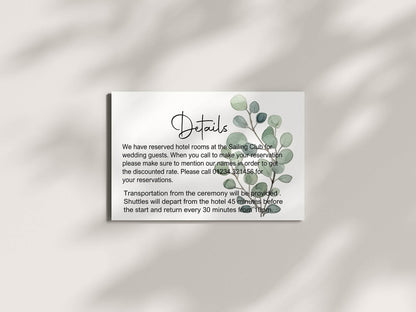Eucalyptus Wedding Invitations Enclosure Cards | Pack of 10 | A6