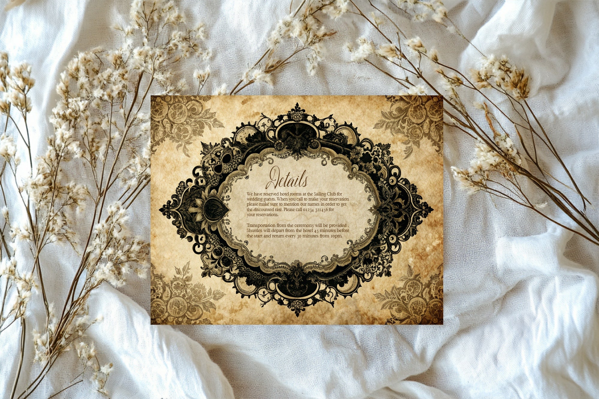 Lace Oval Wedding Party Save The Dates & Envelopes | Pack of 10