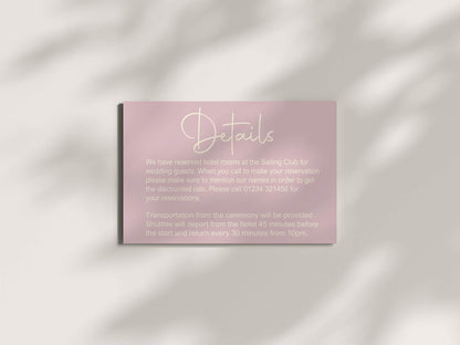 Dusky Pink Wedding Invitations Enclosure Cards | Pack of 10 | A6