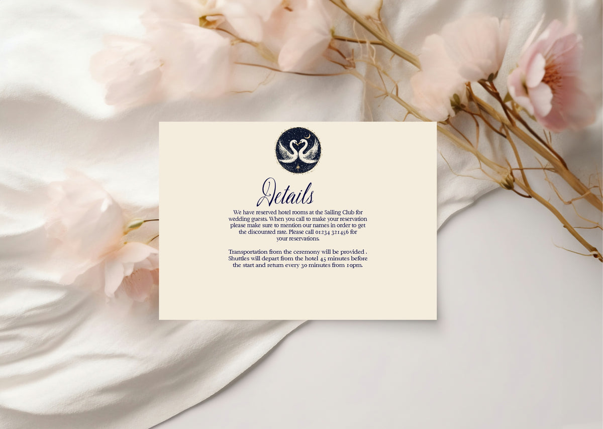 Celestial Swan wedding enclosure cards detail